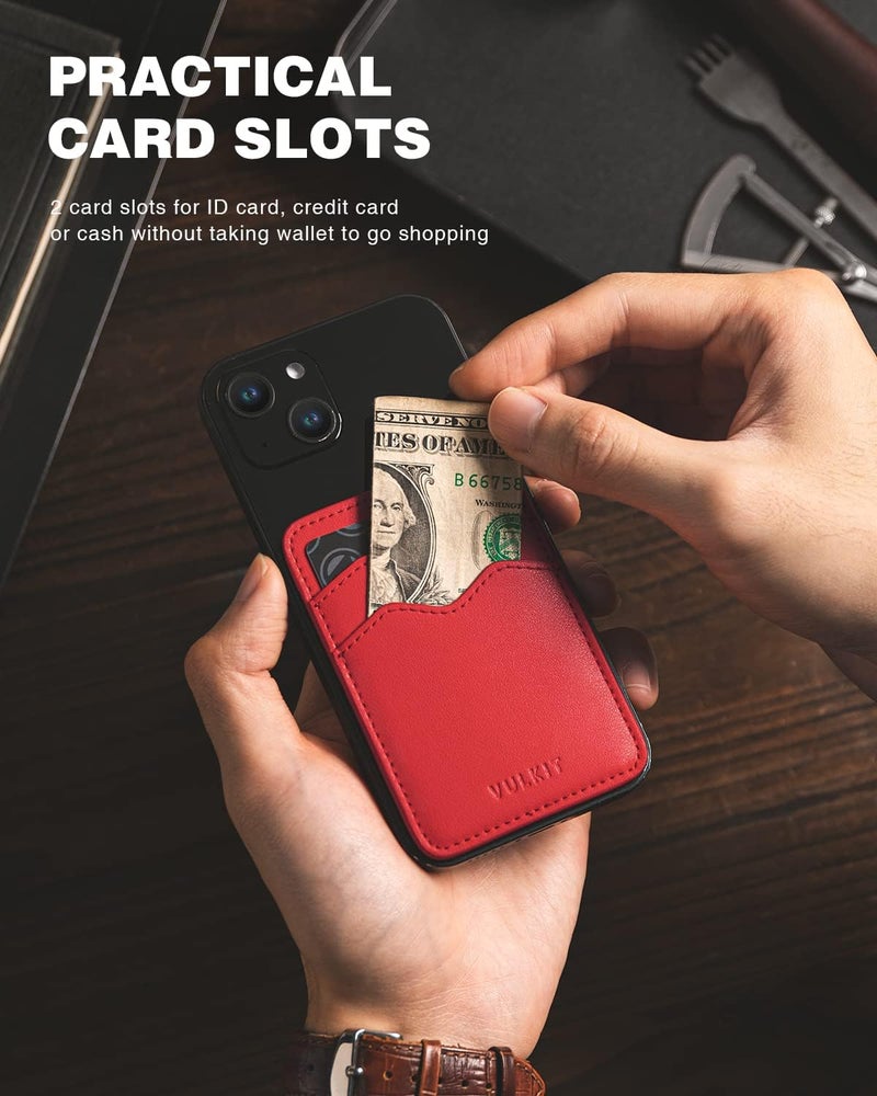 VULKIT Stick on Card Holder Compatible for iphone Leather Cell Phone Wallet Credit Card Case Strong Sticker for Women - Image 2